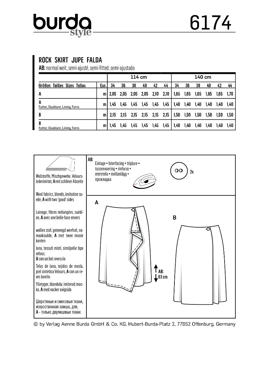 Burda Sewing Pattern 6174 Skirt - Ribes y Casals