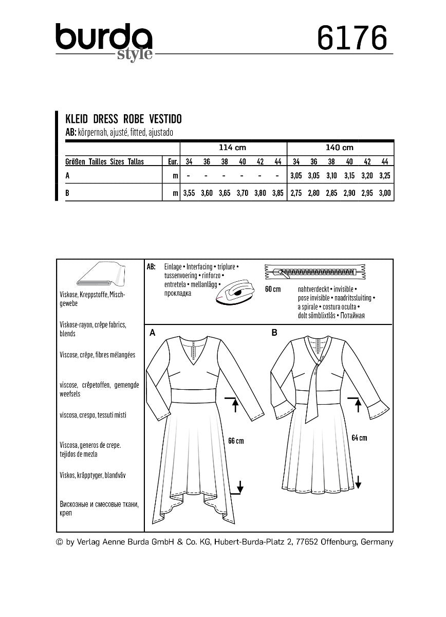 Burda Sewing Pattern 6176 Dress - Ribes y Casals