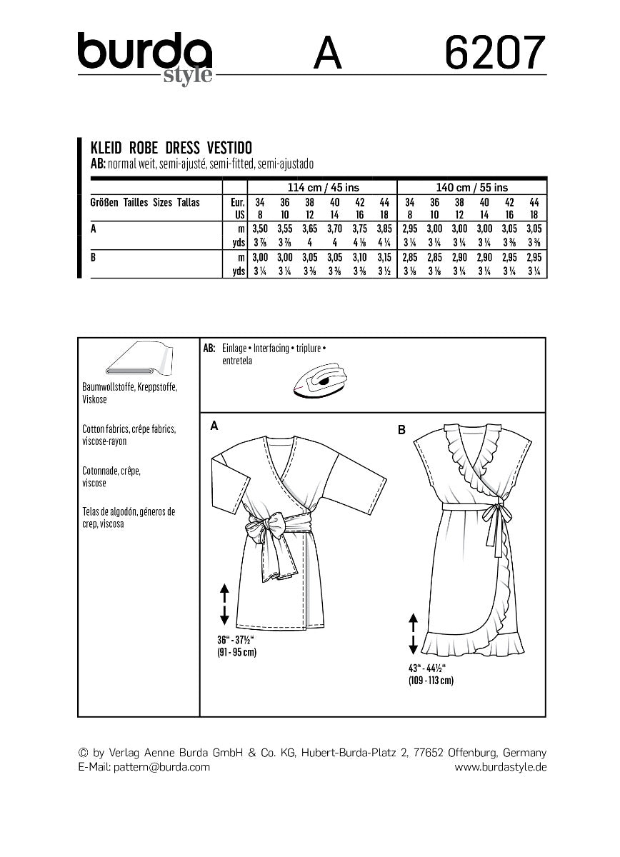 Burda Sewing Pattern 6207 Dress - Ribes y Casals
