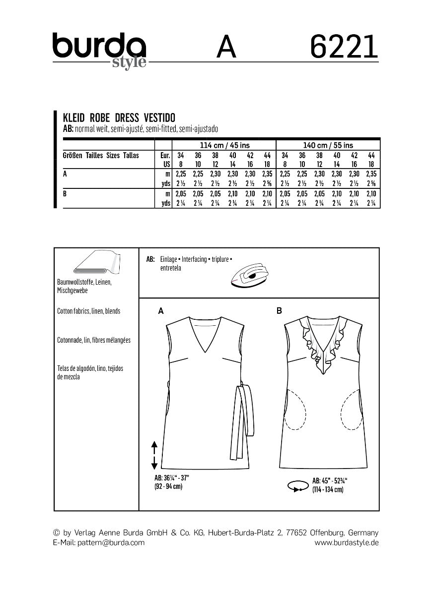 Burda Sewing Pattern 6221 Dress - Ribes y Casals