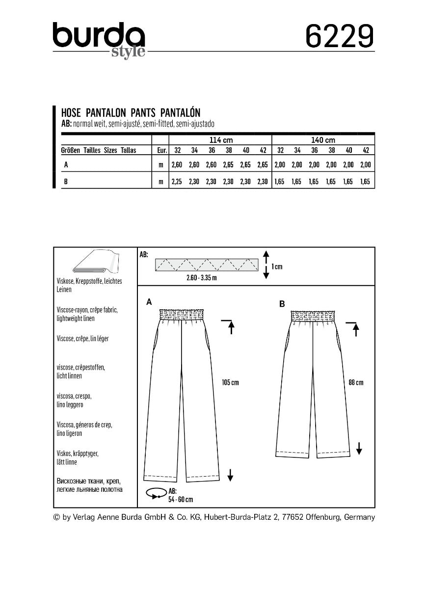 Burda Sewing Pattern 6229 Pants - Ribes y Casals