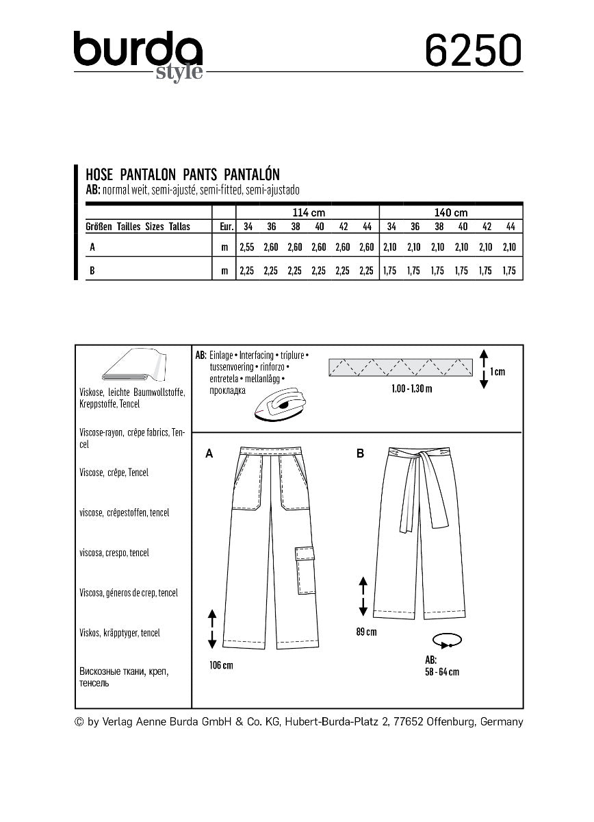 Burda Sewing Pattern 6250 Pants - Ribes y Casals