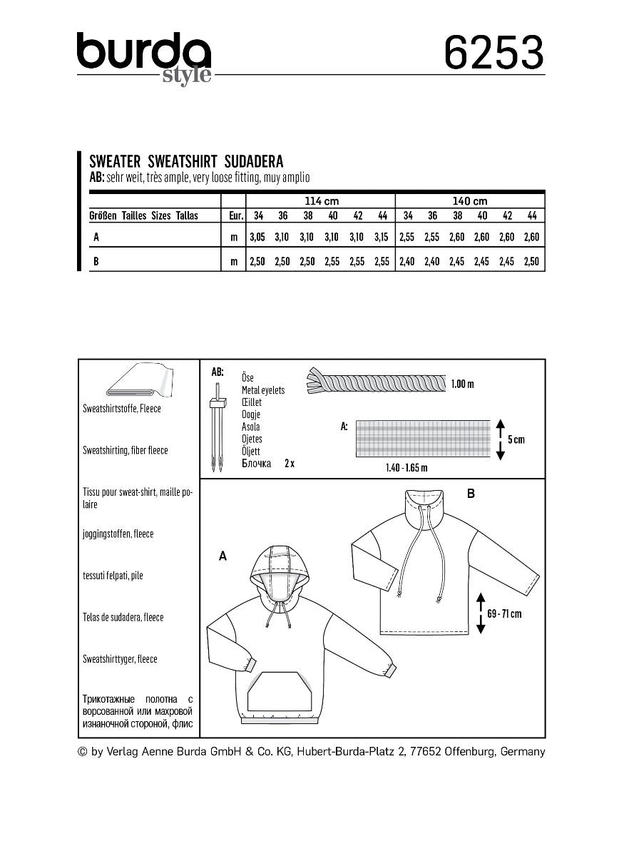 Burda Sewing Pattern 6253 Shirt - Ribes y Casals