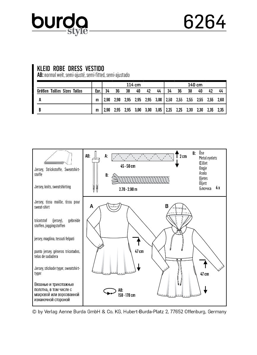 Burda Sewing Pattern 6264 Dress - Ribes y Casals