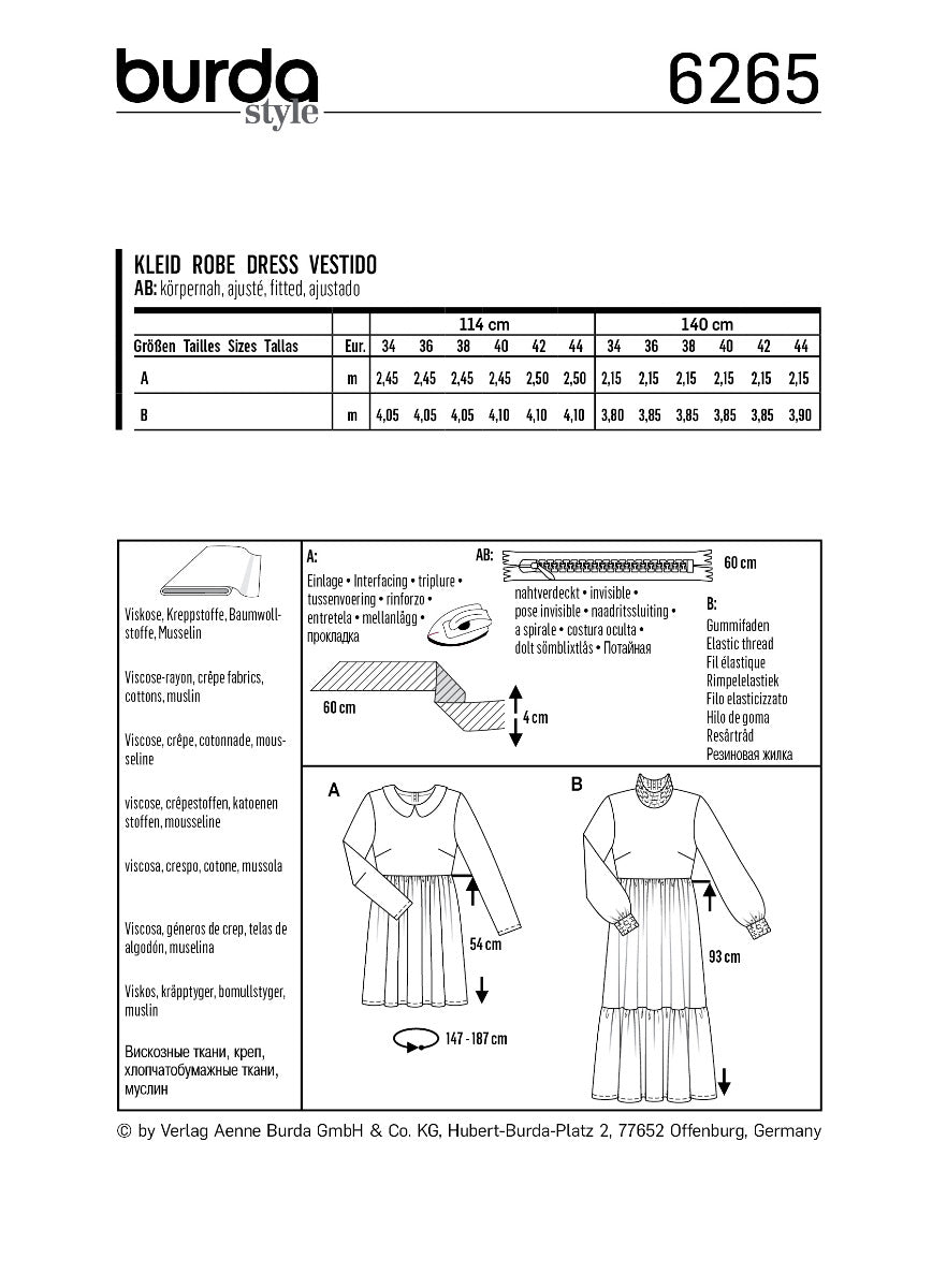 Burda Sewing Pattern 6265 Dress - Ribes y Casals