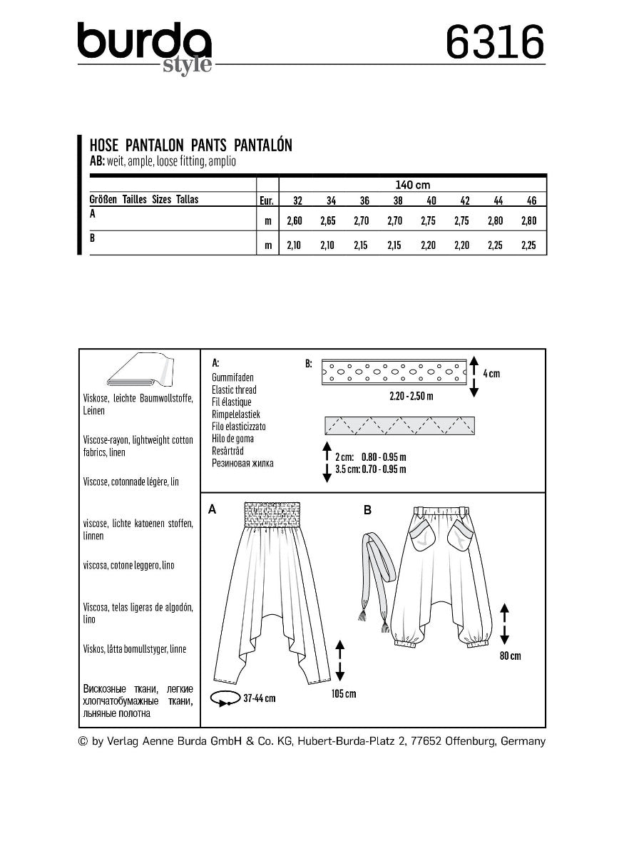 Burda Sewing Pattern 6316 Pants - Ribes y Casals