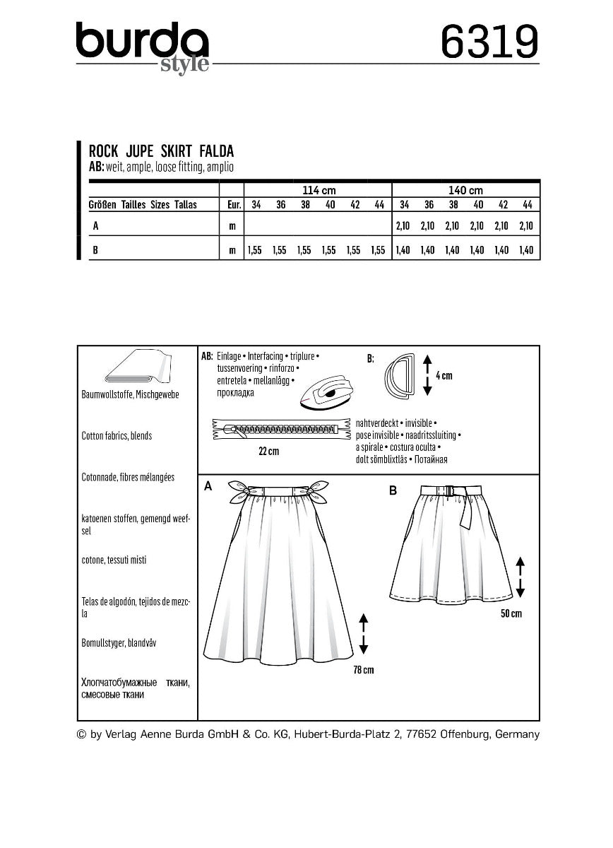 Burda Sewing Pattern 6319 Skirt - Ribes y Casals
