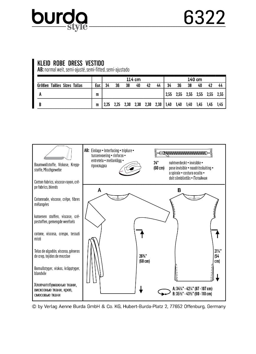 Burda Sewing Pattern 6322 Dress - Ribes y Casals