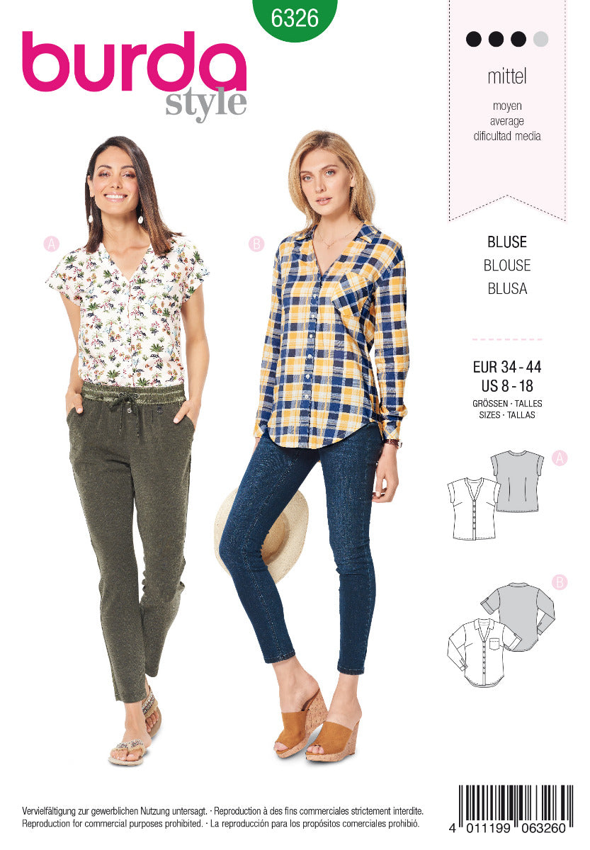 Burda Sewing Pattern 6326 Blouse - Ribes y Casals