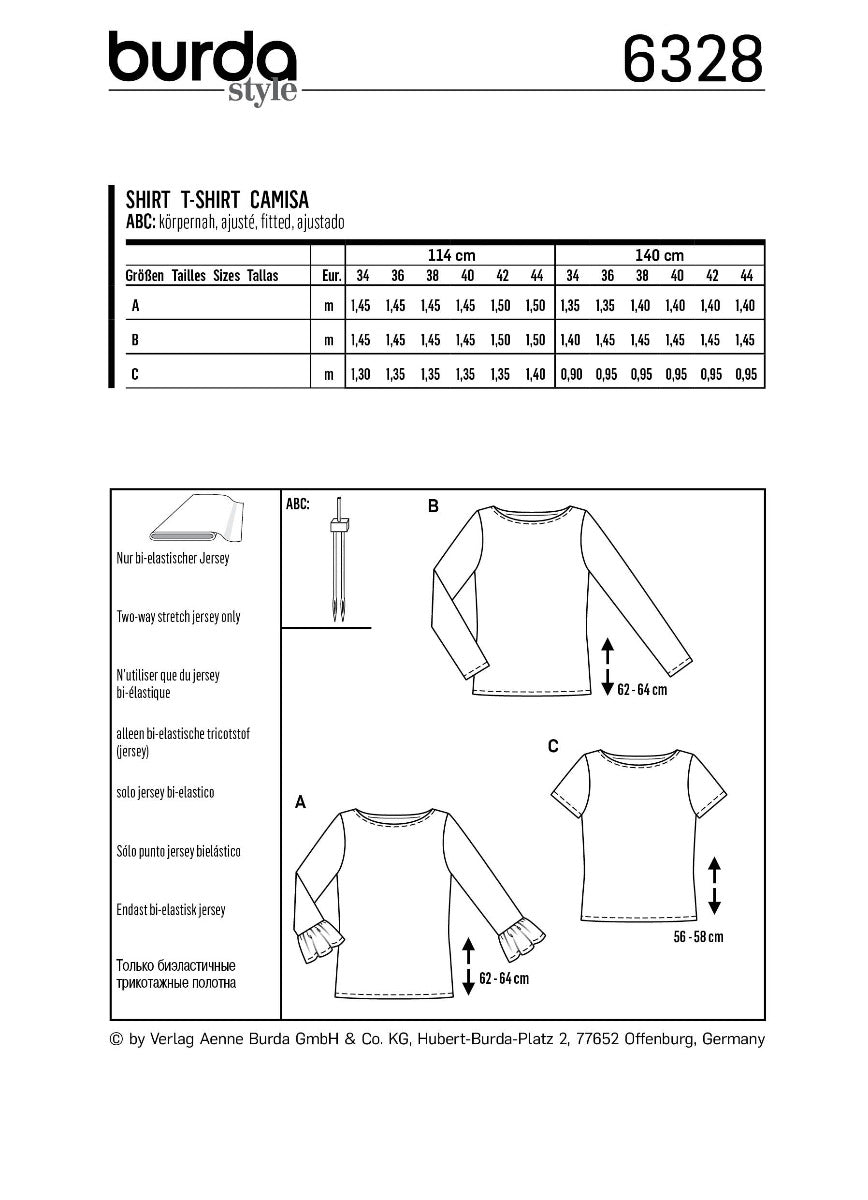Burda Sewing Pattern 6328 Shirt - Ribes y Casals