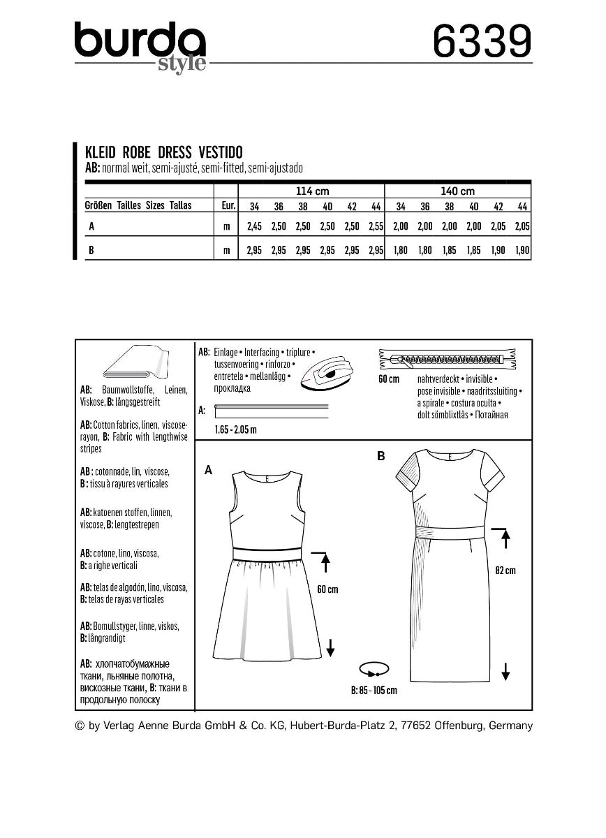 Burda Sewing Pattern 6339 Dress - Ribes y Casals