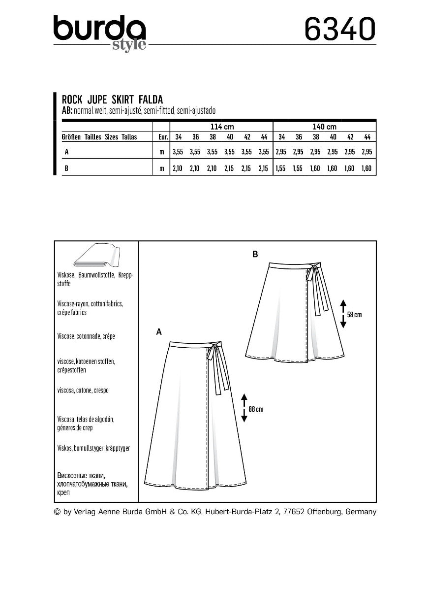 Burda Sewing Pattern 6340 Skirt - Ribes y Casals