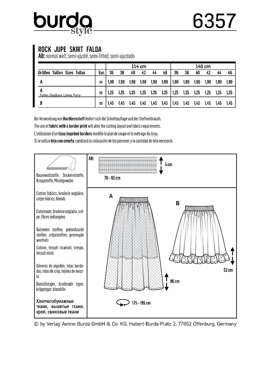 Burda Sewing Pattern 6357 Skirt - Ribes y Casals