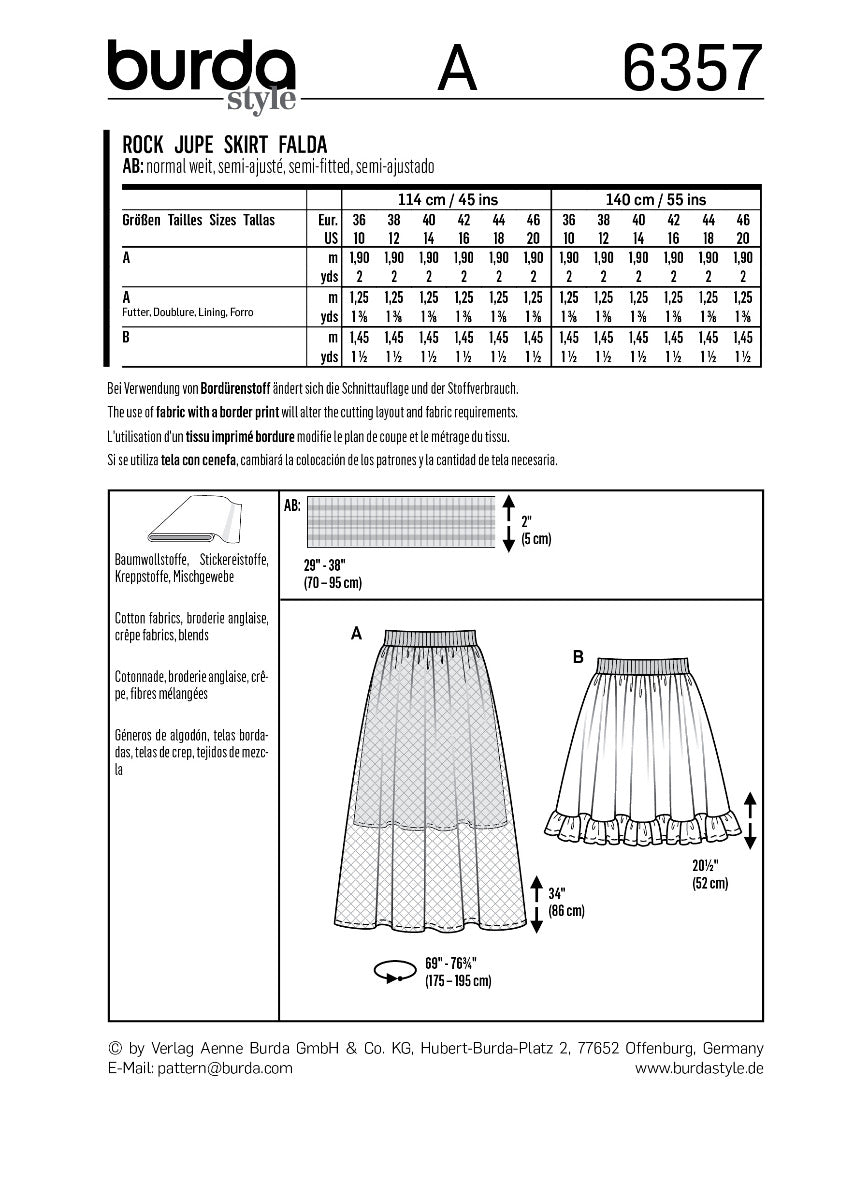 Burda Sewing Pattern 6357 Skirt - Ribes y Casals