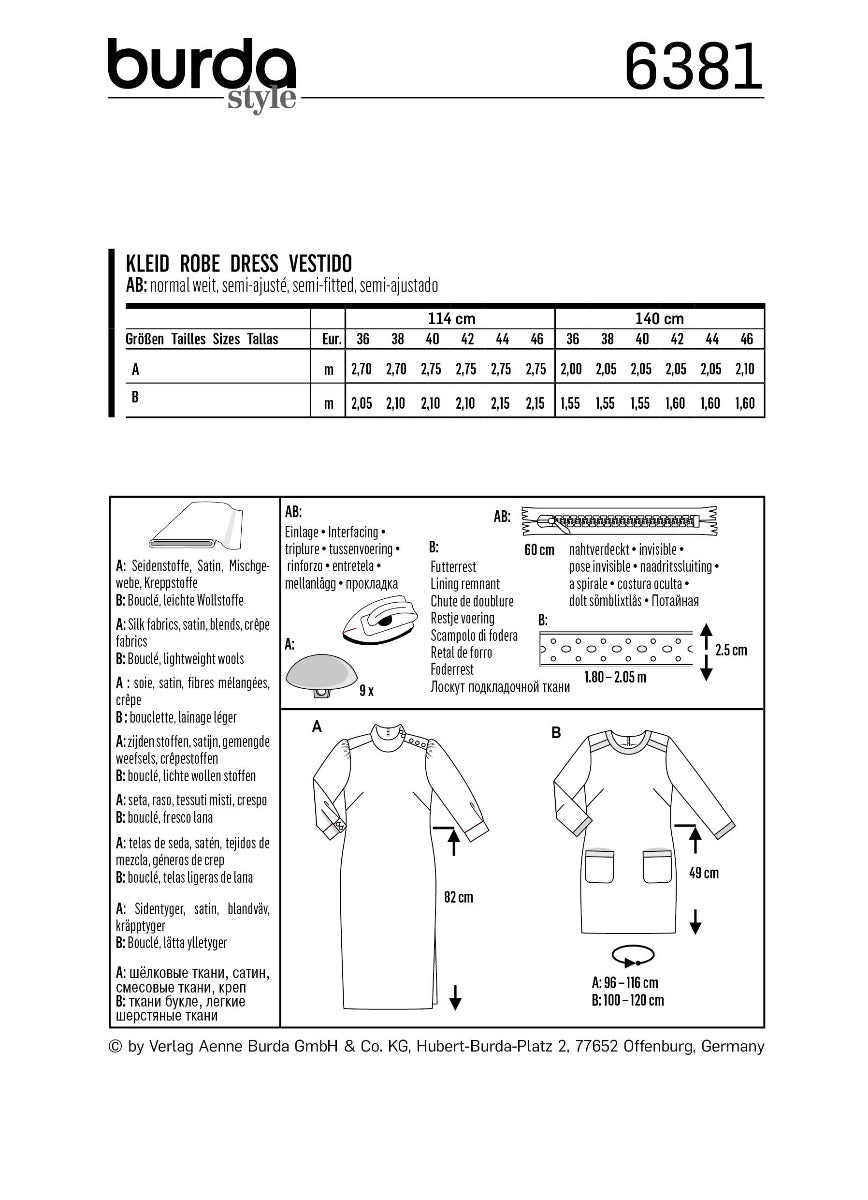 Burda Sewing Pattern 6381 Dress - Ribes y Casals