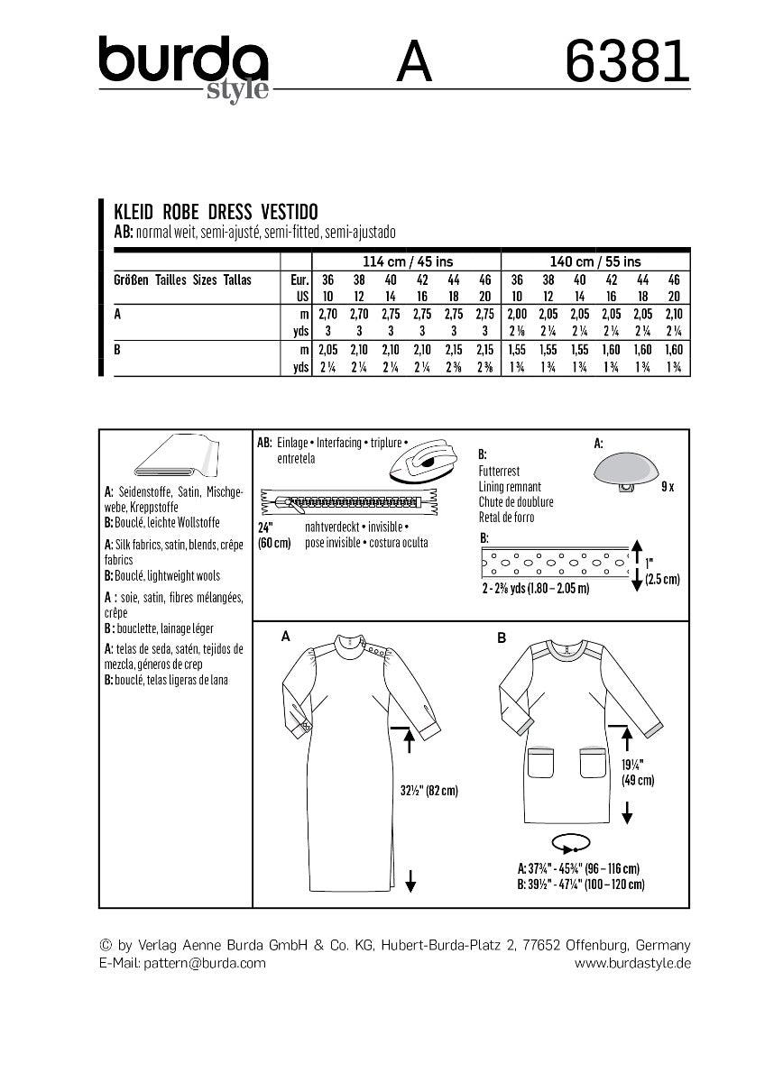 Burda Sewing Pattern 6381 Dress - Ribes y Casals