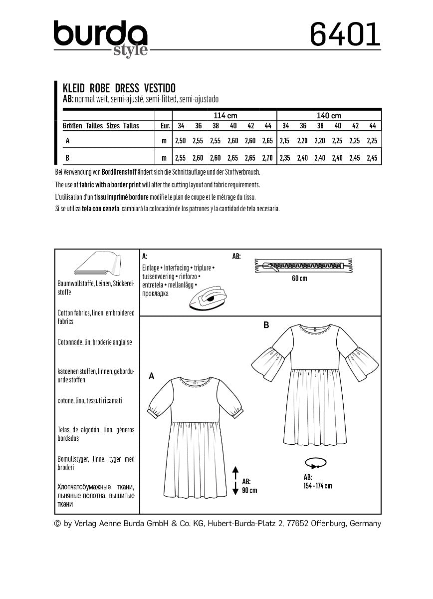 Burda Sewing Pattern 6401 Dress - Ribes y Casals