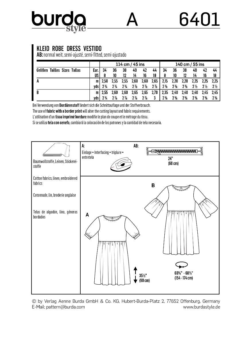 Burda Sewing Pattern 6401 Dress - Ribes y Casals