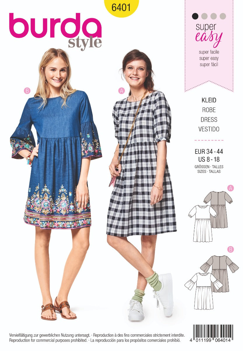Burda Sewing Pattern 6401 Dress - Ribes y Casals
