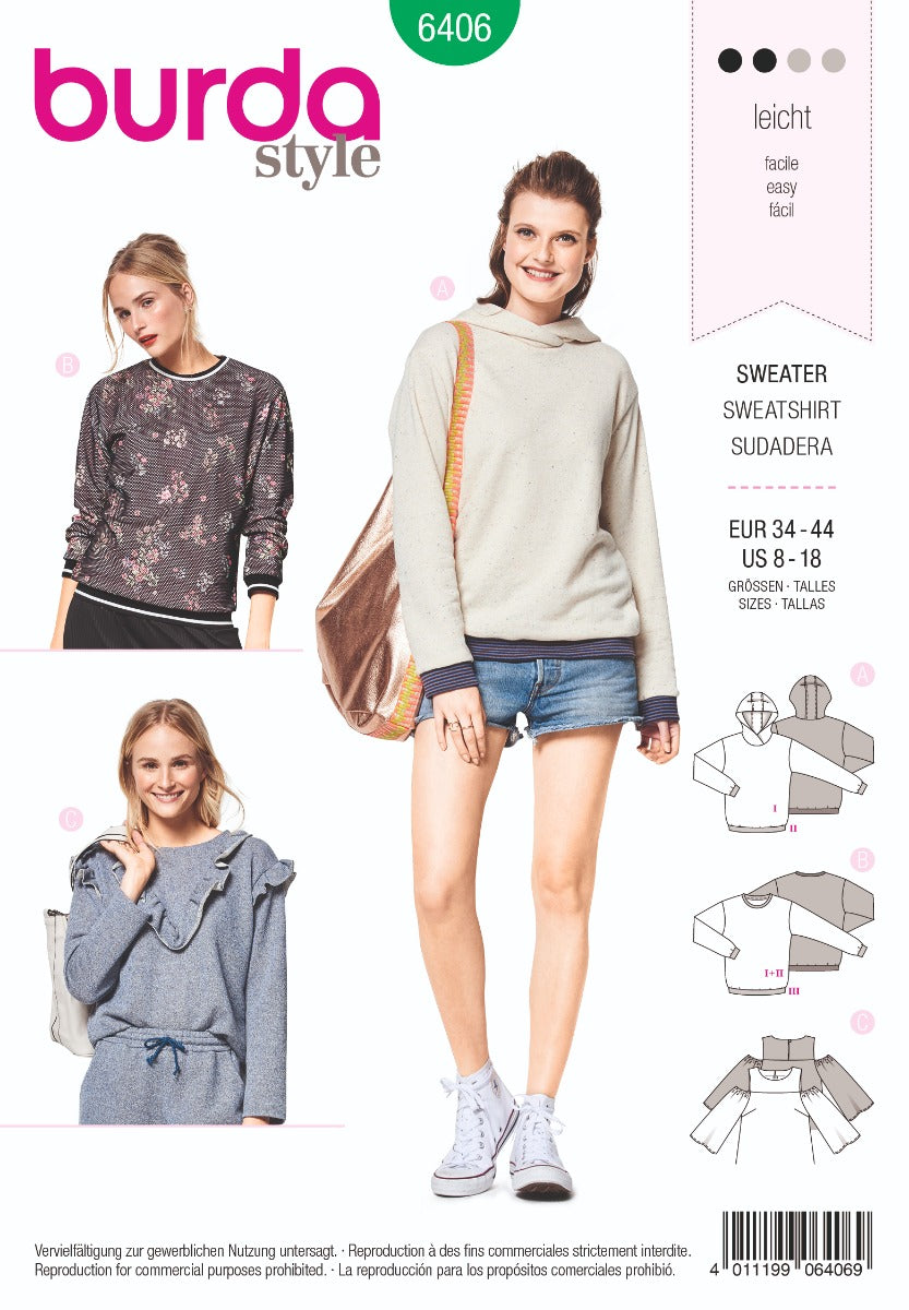 Burda Sewing Pattern 6406 Sweater - Ribes y Casals