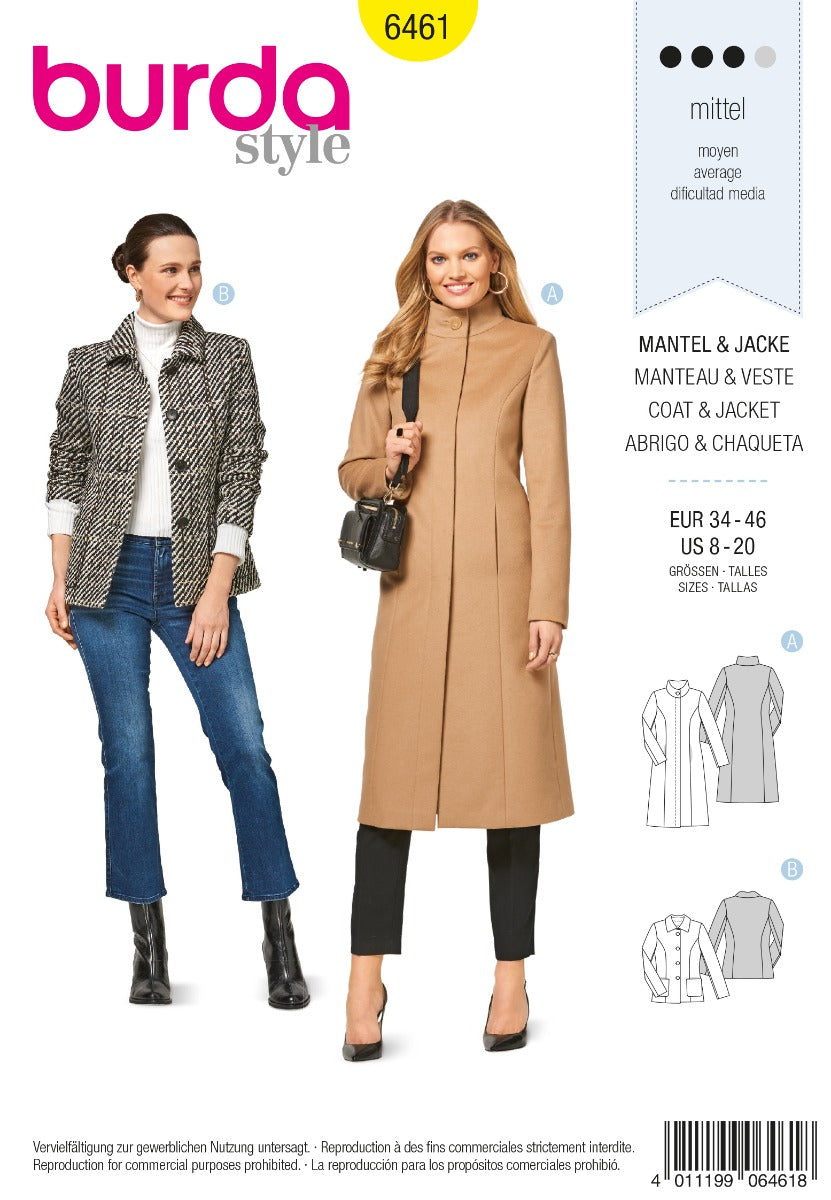Burda Sewing Pattern 6461 Coat and Jacket - Ribes y Casals