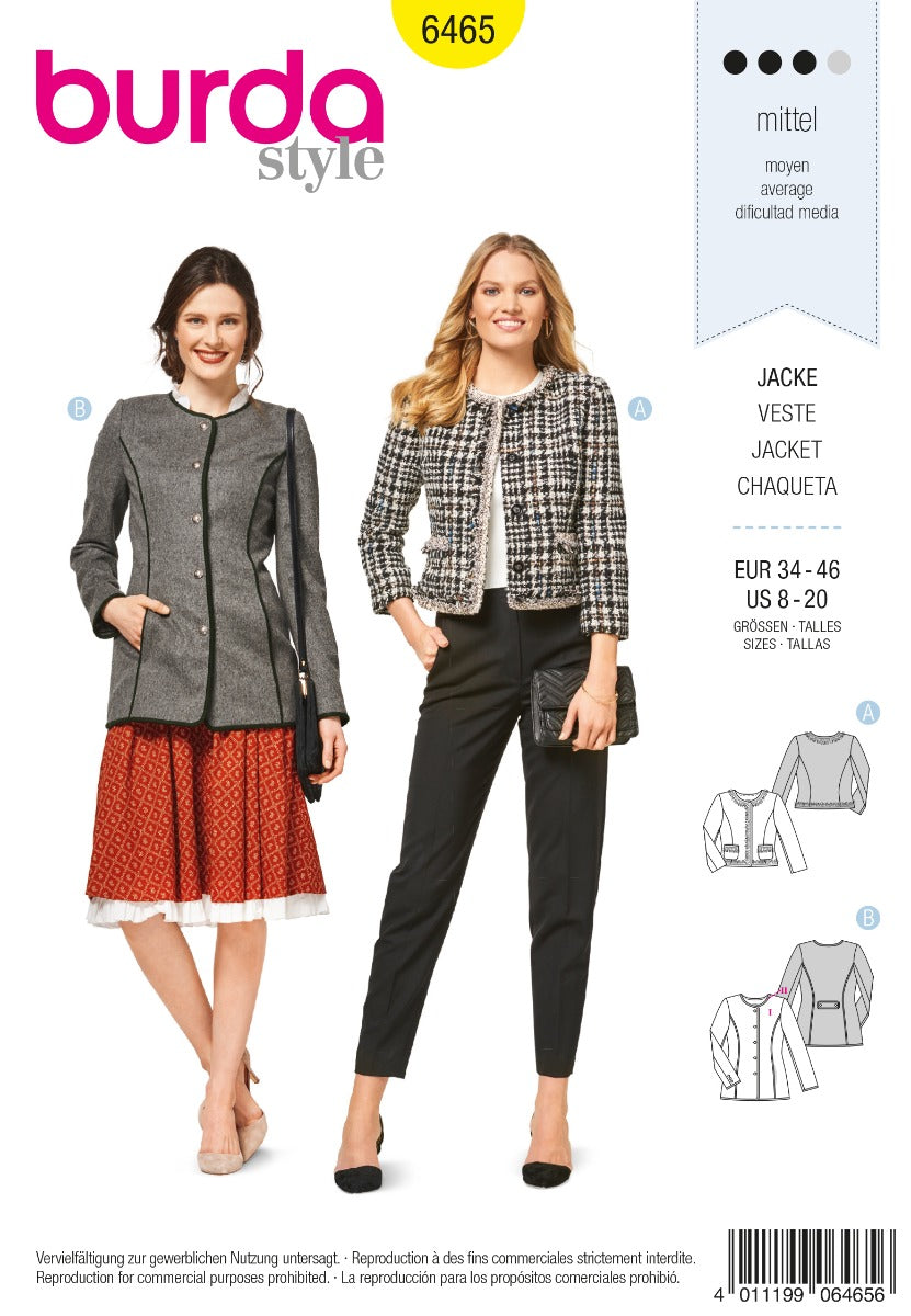 Burda Sewing Pattern 6465 Jacket - Ribes y Casals