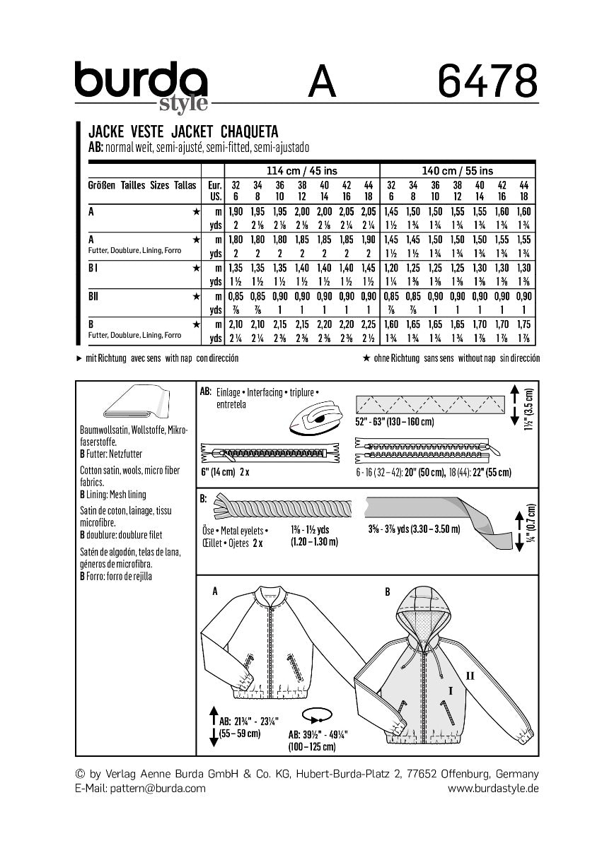 Burda Sewing Pattern 6478 Jacket - Ribes y Casals