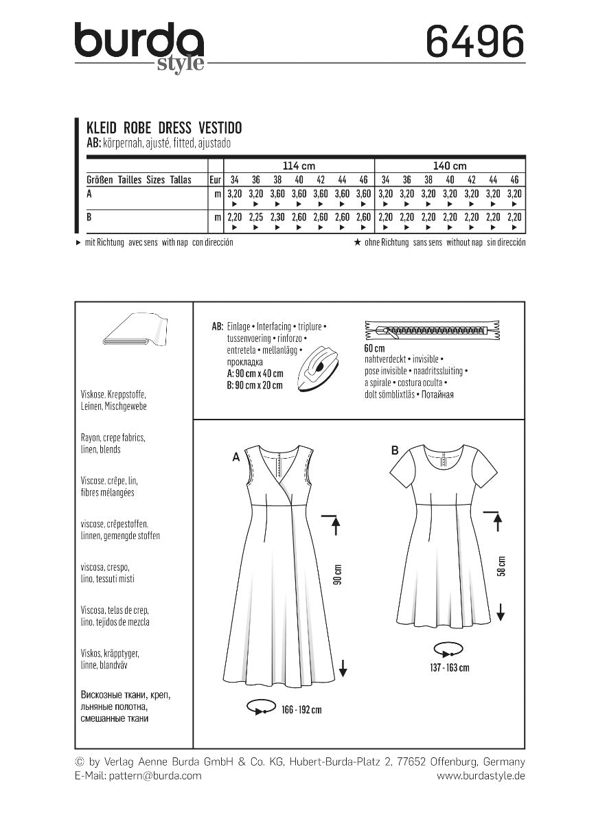 Burda Sewing Pattern 6496 Dress - Ribes y Casals