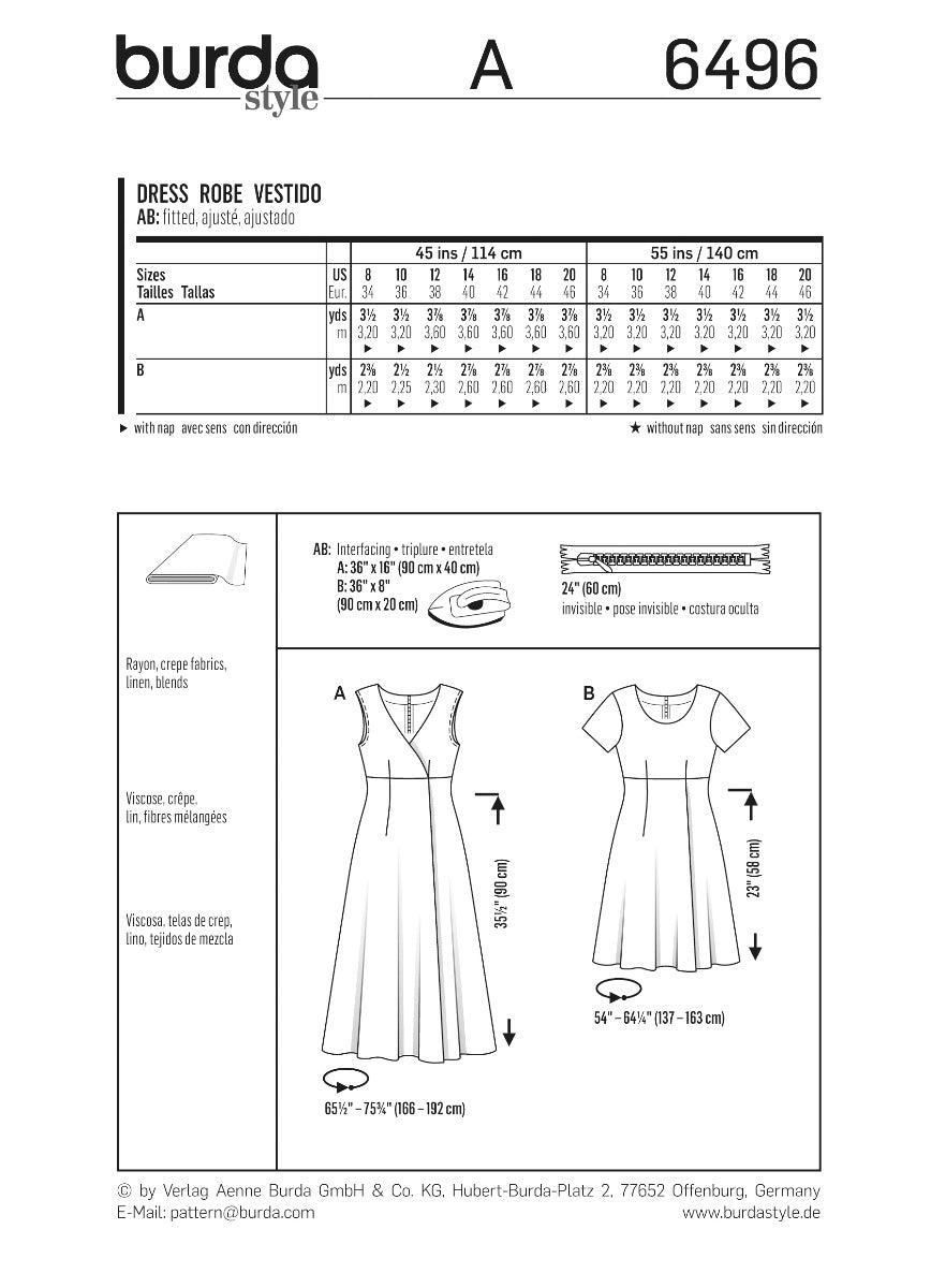 Burda Sewing Pattern 6496 Dress - Ribes y Casals