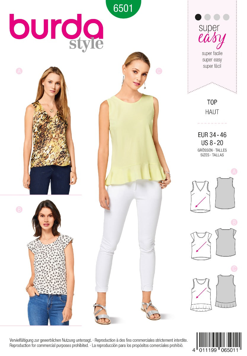 Burda Sewing Pattern 6501 Top - Ribes y Casals