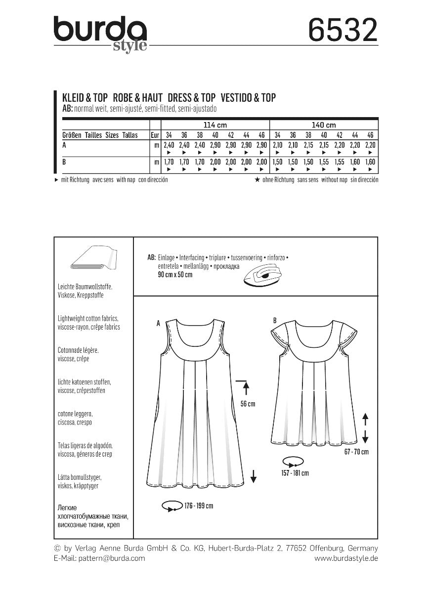 Burda Sewing Pattern 6532 Dress and Top - Ribes y Casals