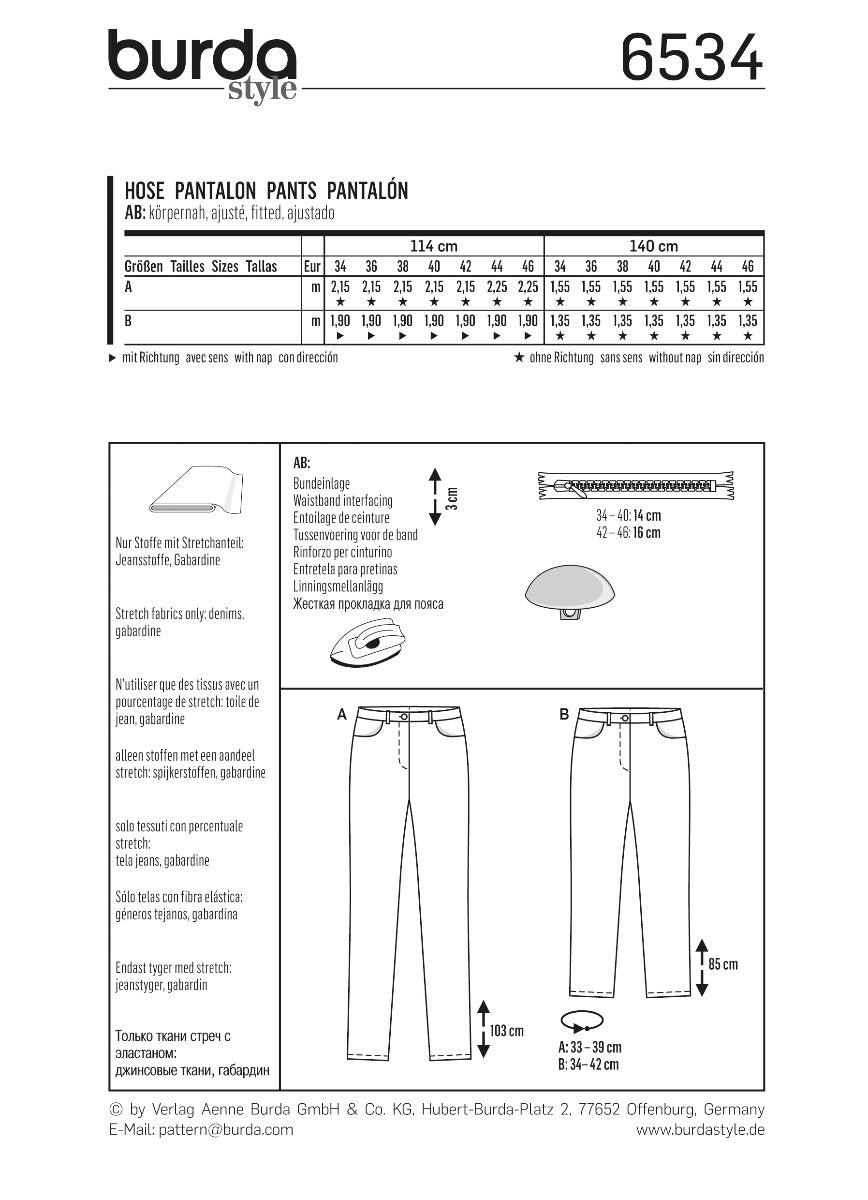 Burda Sewing Pattern 6534 Pants - Ribes y Casals