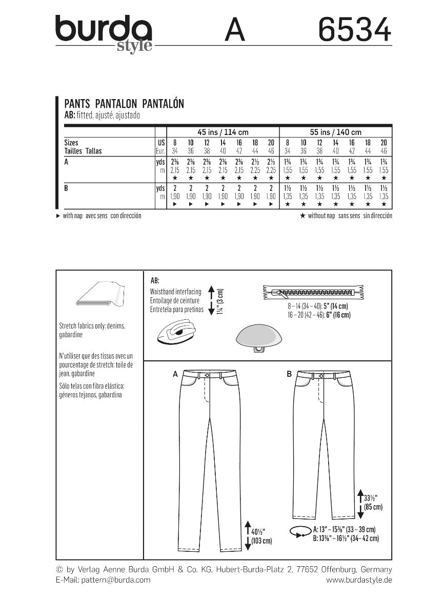 Burda Sewing Pattern 6534 Pants - Ribes y Casals