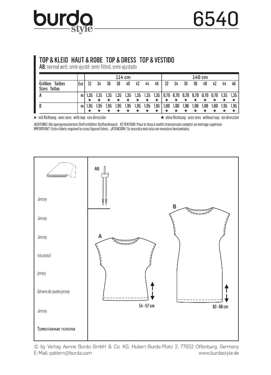 Burda Sewing Pattern 6540 Dress and Top - Ribes y Casals