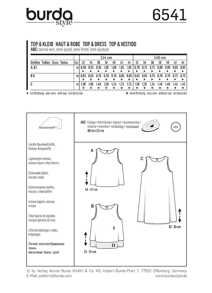 Burda Sewing Pattern 6541 Dress and Top - Ribes y Casals