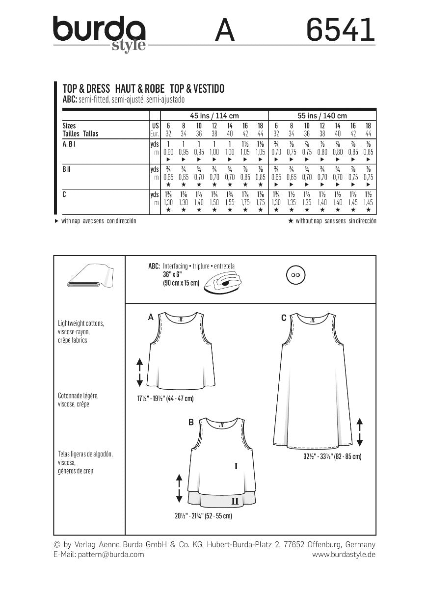 Burda Sewing Pattern 6541 Dress and Top - Ribes y Casals