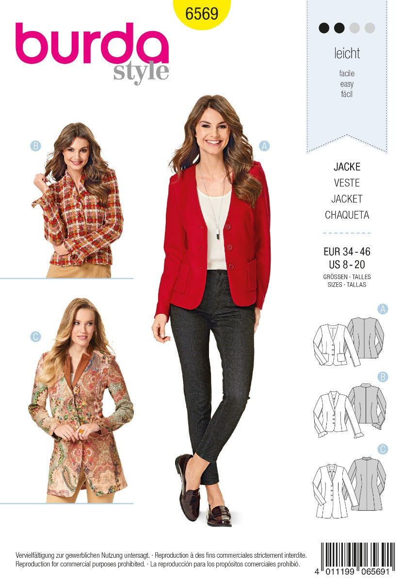 Burda Sewing Pattern 6569 Jacket - Ribes y Casals