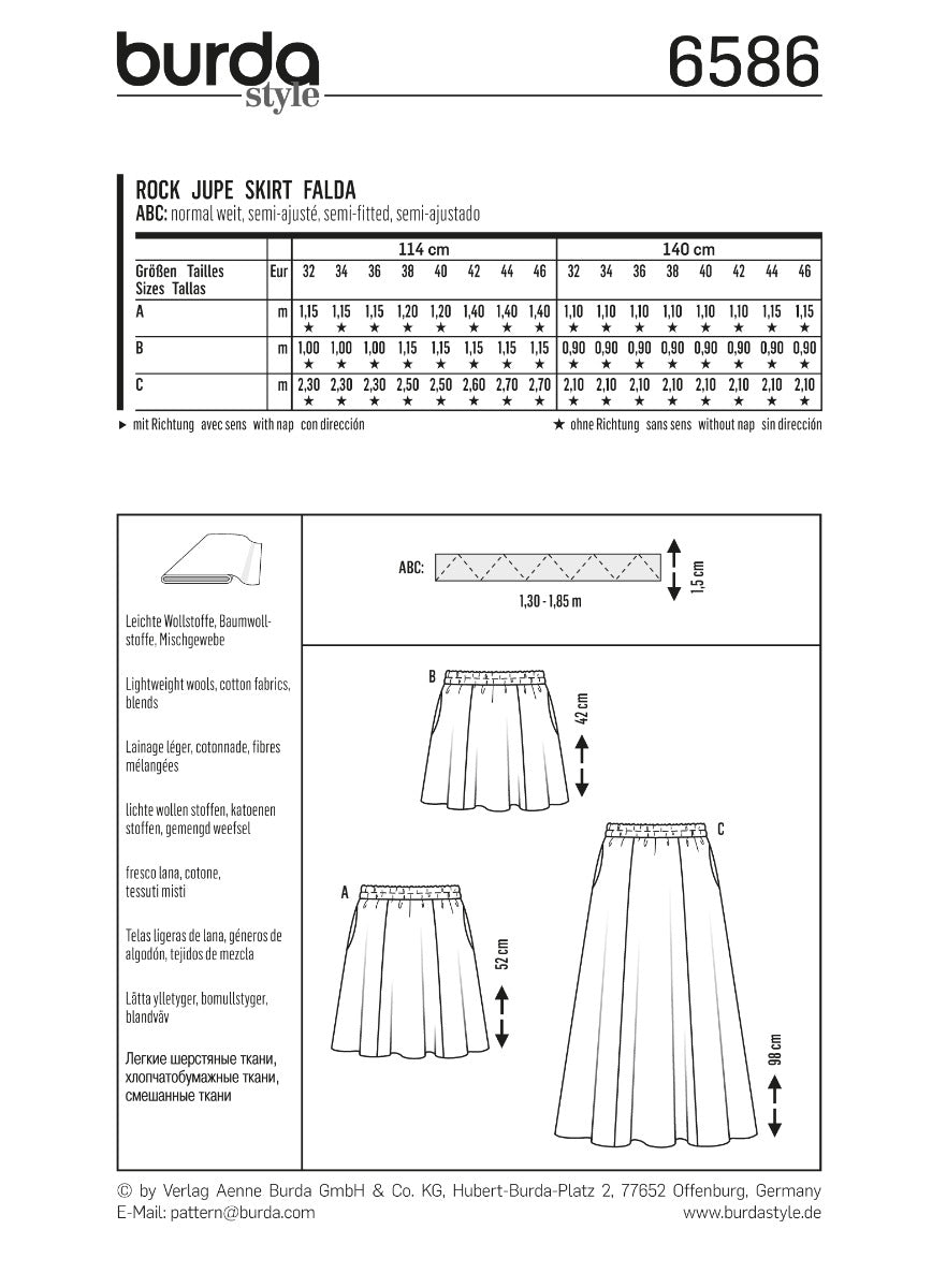 Burda Sewing Pattern 6586 Skirt - Ribes y Casals
