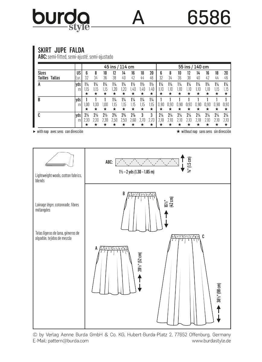 Burda Sewing Pattern 6586 Skirt - Ribes y Casals
