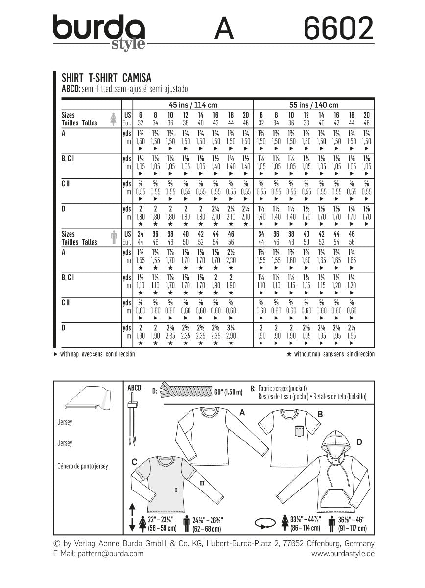 Burda Sewing Pattern 6602 Shirt - Ribes y Casals