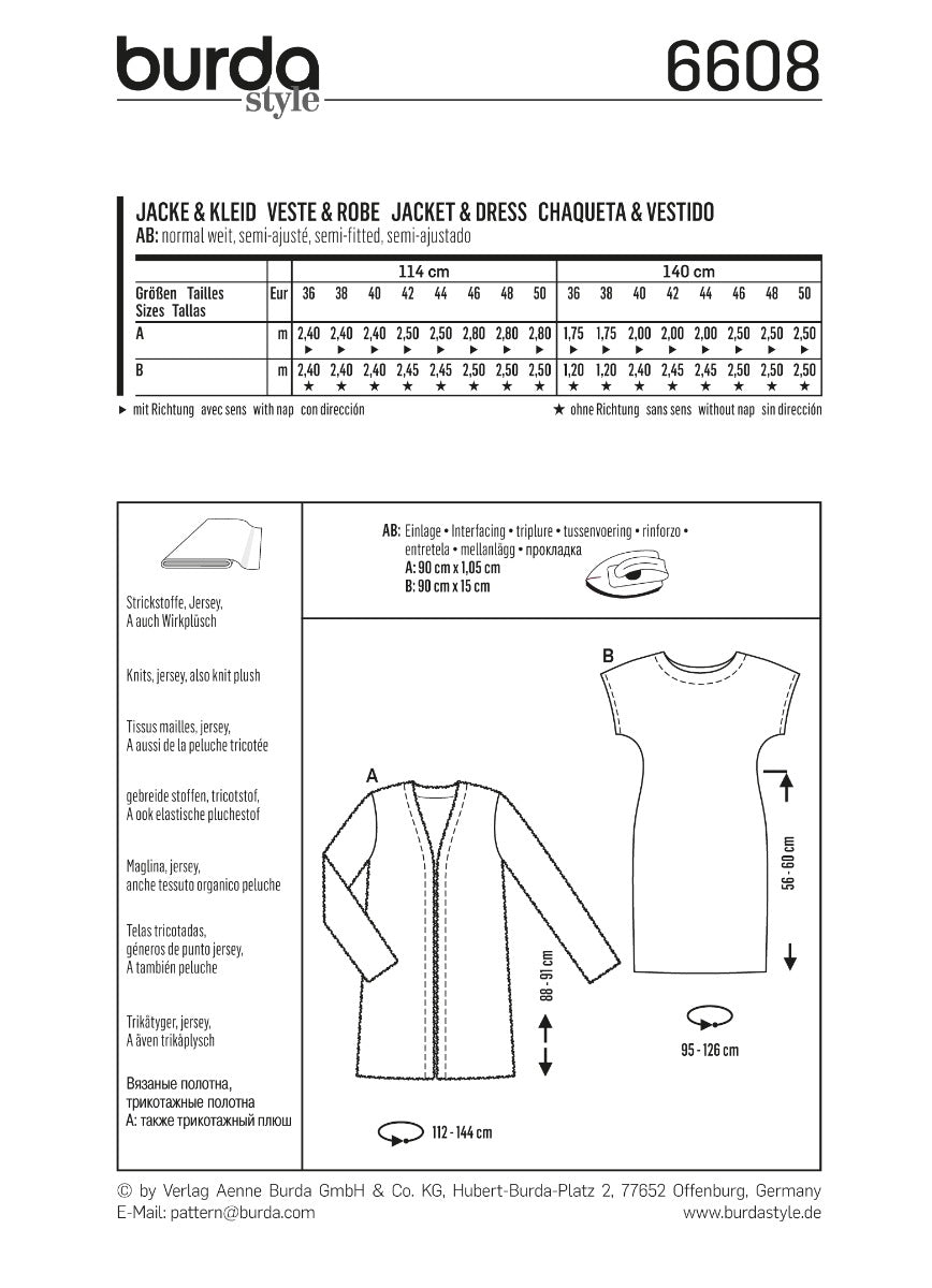 Burda Sewing Pattern 6608 Jacket and dress - Ribes y Casals