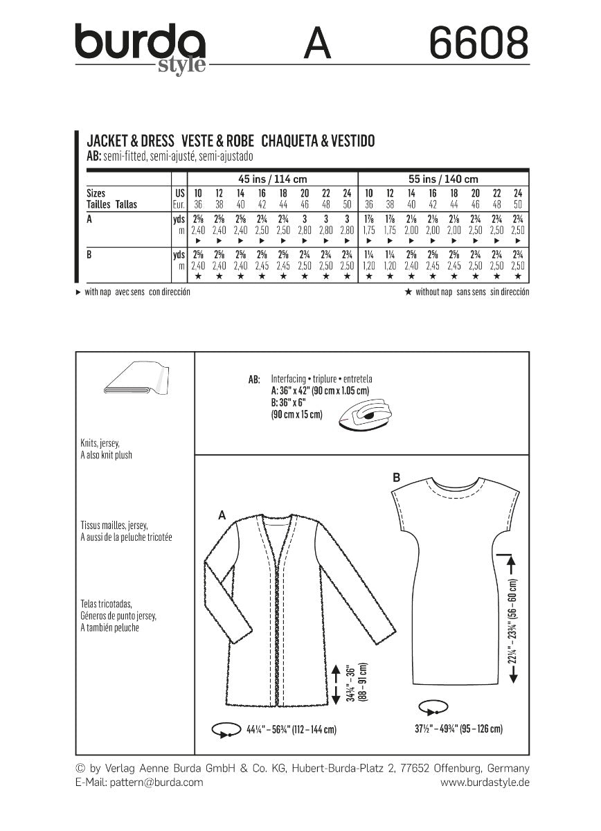 Burda Sewing Pattern 6608 Jacket and dress - Ribes y Casals