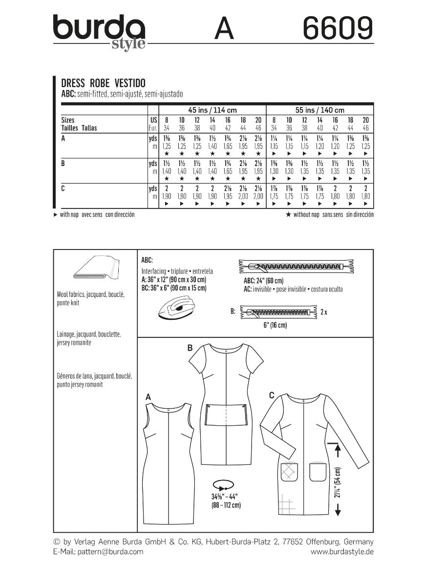 Burda Sewing Pattern 6609 Dress - Ribes y Casals