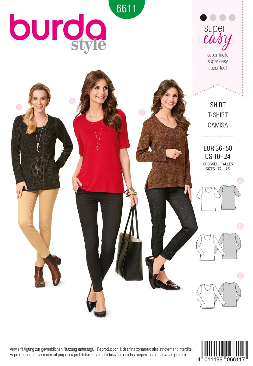 Burda Sewing Pattern 6611 Shirt - Ribes y Casals