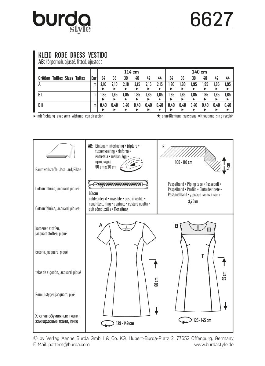 Burda Sewing Pattern 6627 Dress - Ribes y Casals