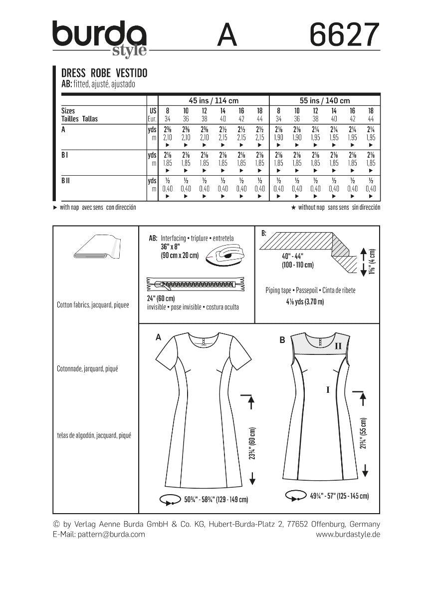 Burda Sewing Pattern 6627 Dress - Ribes y Casals