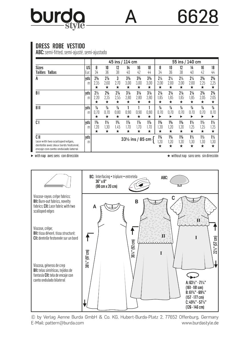 Burda Sewing Pattern 6628 Dress - Ribes y Casals