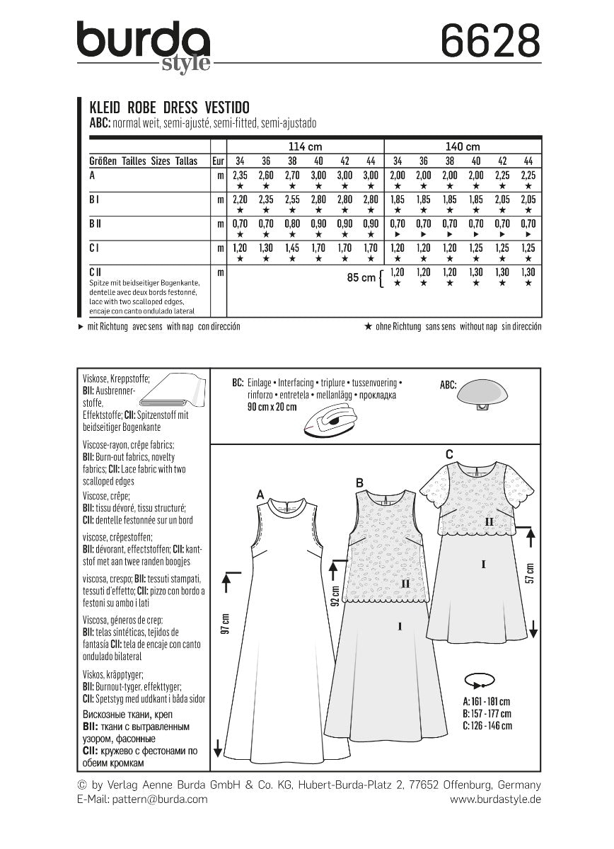 Burda Sewing Pattern 6628 Dress - Ribes y Casals