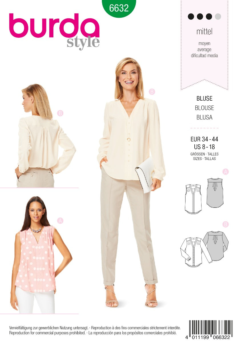 Burda Sewing Pattern 6632 Blouse - Ribes y Casals