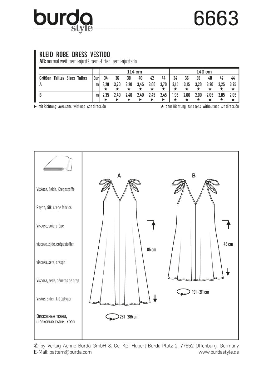 Burda Sewing Pattern 6663 Dress - Ribes y Casals